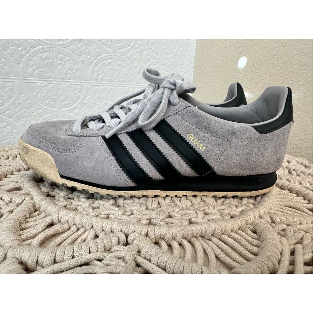 🌸 Adidas Gray Suede and Black Classic Stripe GUAM Edition Sneakers Size 6